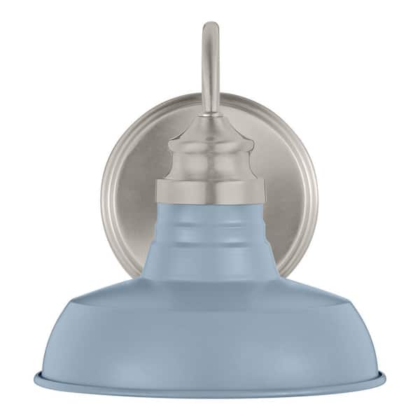 Hampton Bay Elmcroft 7.63 in. 1-Light Brushed Nickel Farmhouse Wall Sconce with Slate Blue Metal Shade