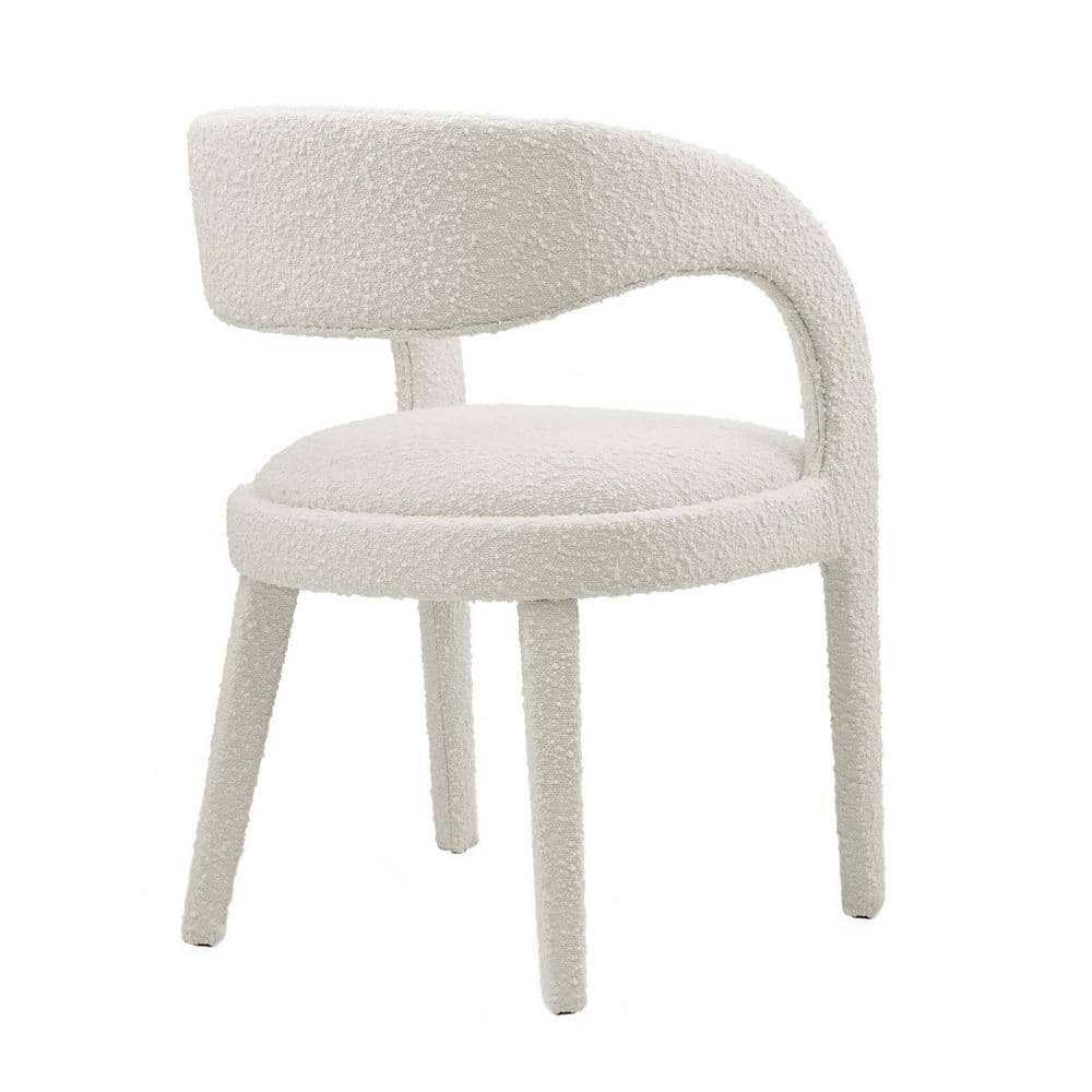 Ivory Boucle Upholstered Low Back Dining Chair Set
