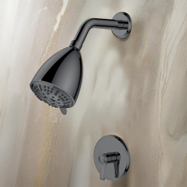 YONKI SUNSHIN INC Single Handle 9-Spray Patterns 1 Showerhead Shower Faucet Set 1.8 GPM with High Pressure Hand Shower in Black