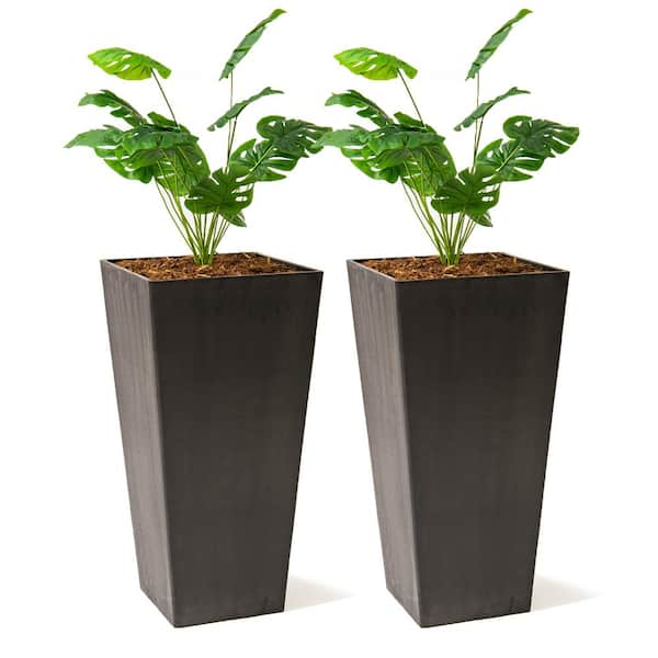 XBRAND 30 in. Tall Modern Square Planter, Tapered Floor Planter for Indoor and Outdoor, Patio Decor, Set of 2, Black