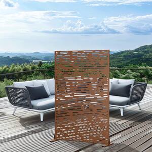 72 in. H x 47 in. W Outdoor Metal Privacy Screen Garden Fence Wave Pattern Wall Applique in Brown