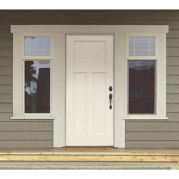 34 in. x 79 in. 3-Panel Craftsman Primed Steel Front Door Slab