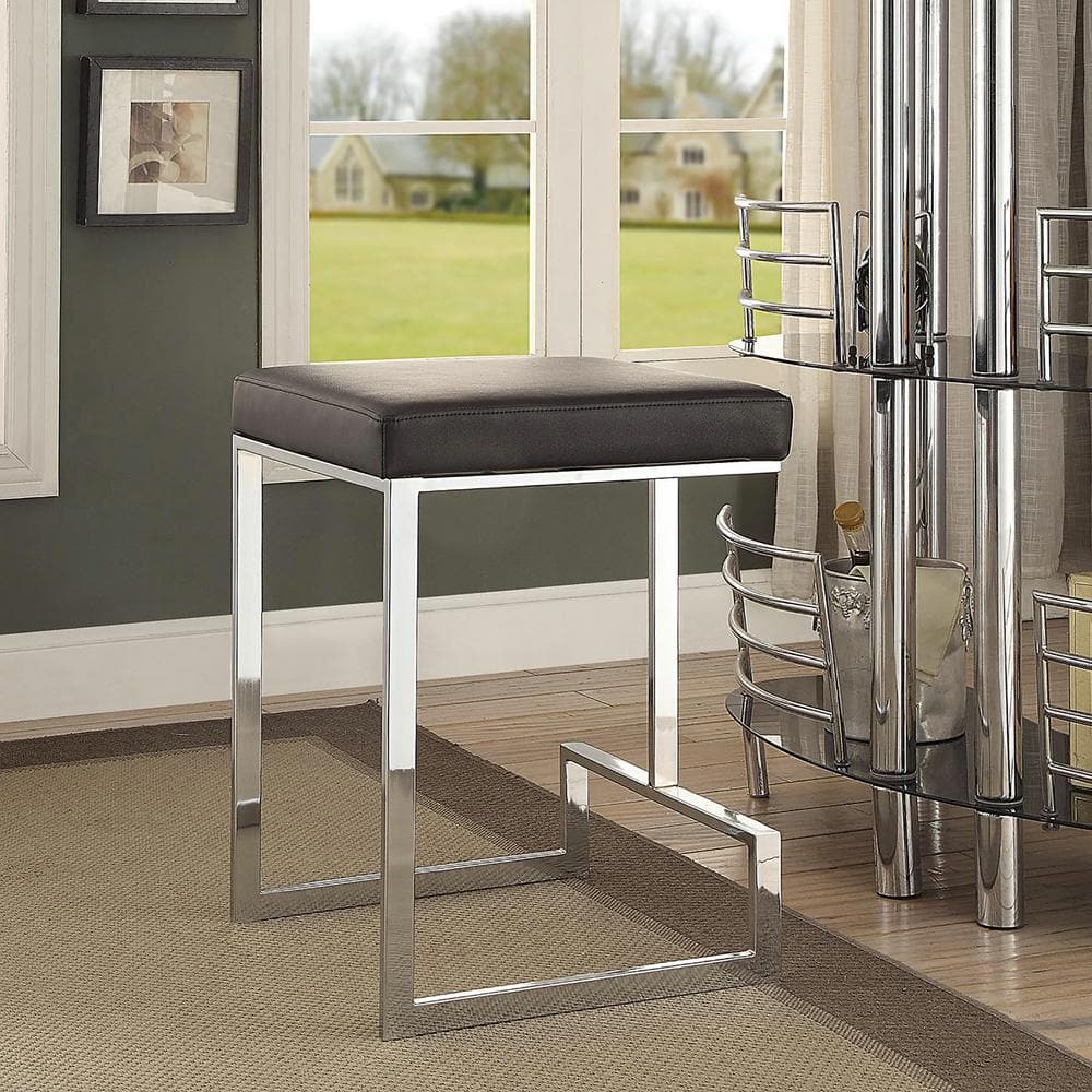 Kafka 24" Black Faux Leather and Chrome Counter Stool