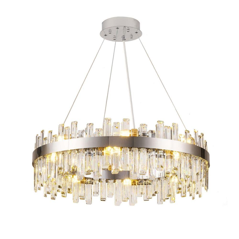 32 in. Modern 16-Light Chrome Crystal Chandelier Circle Round 2-Tiers Chand