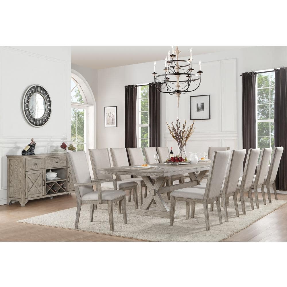 Gray Oak 82" Rectangular Dining Table with Trestle Base