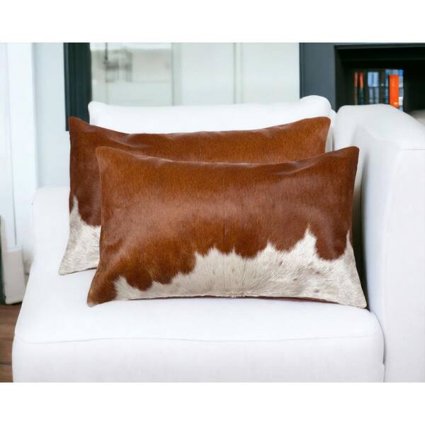HomeRoots Brown, White Solid Polyester 12 in. x 20 in. Throw Pillow (Set of 2)
