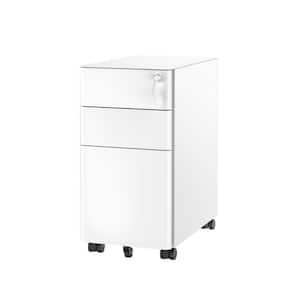3 Drawer White Metal 11.81 in. W Under Desk Pedestal File Cabinet w/Wheels, Rolling Storage w/Lock, Mobile Space Saving
