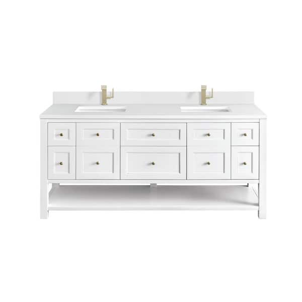 James Martin Vanities Breckenridge 72.0 in. W x 23.5 in. D x 34.2 in. H Bathroom Vanity in Bright White with White Zeus Silestone Quartz Top