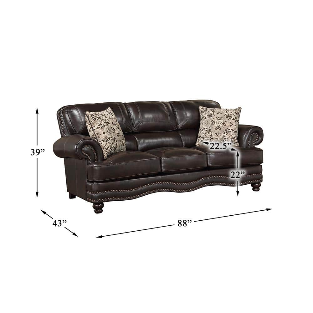 Milford Brown Faux Leather Lawson Sofa with Nailhead Trim
