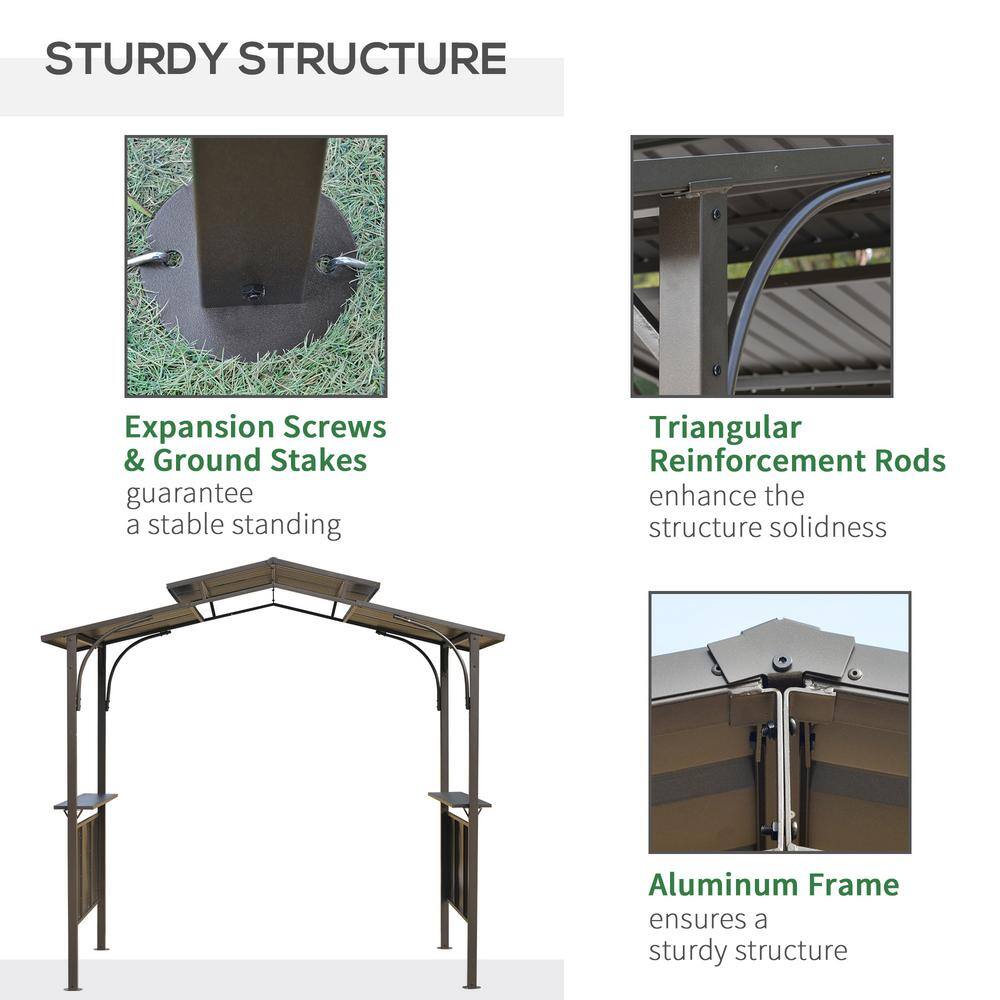 Brown Steel BBQ Grill Gazebo with Polycarbonate Roof and Side Shelves