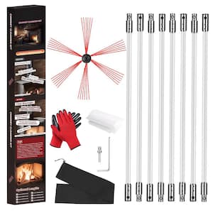 26 ft. Chimney Sweep Kit w/ 8 Rods, Brush Head, Drill Adapter for 4-16 in. Chimneys Fireplace Cleaner - White/Black