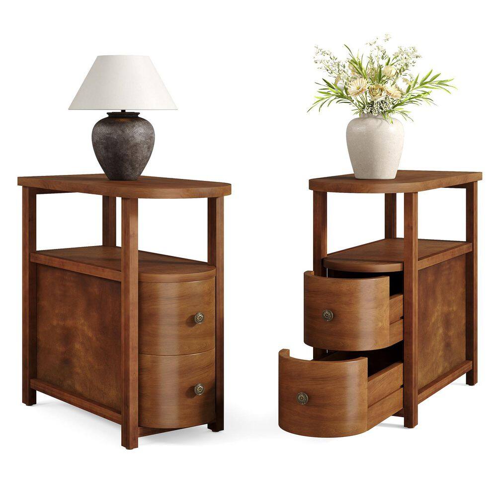 Kerlin 12.2 in. W Brown 2PCS Solid Wood End Side Coffee Table Bedside Nightstand Unique Pedestal 2 Tier Shelf Sets of 2 price history on PriceWatchPro