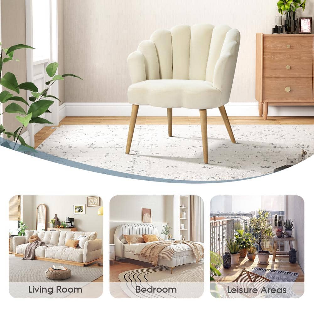 Ivory Velvet Barrel Accent Chair with Tufted Manufactured Wood Frame