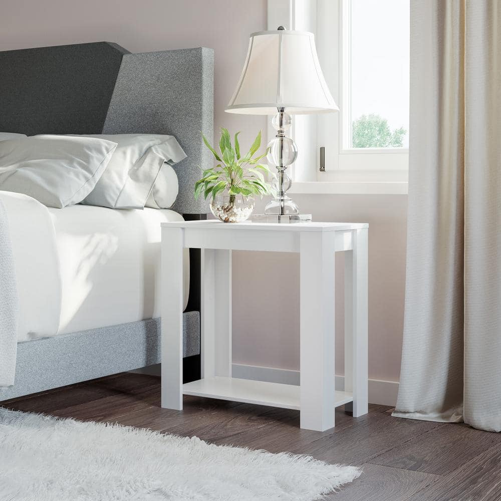 Brisbane Open-Shelf Nightstand, White - Minimalist Bedside Table with Open 