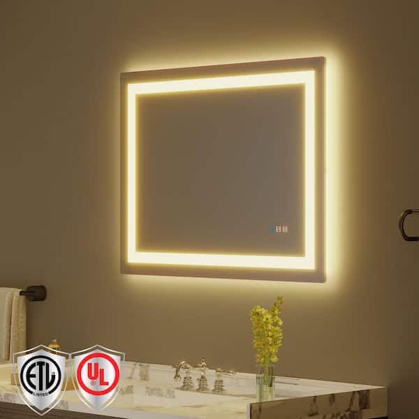 40 in. W x 30 in. H Rectangular Frameless Anti-Fog LED Light Wall Bathroom Vanity Mirror with Backlit and Front Light