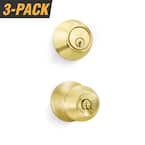Solid Brass Entry Door Knob Combo Lock Set with Deadbolt and 18 Keys Total (3-Pack, Keyed Alike)