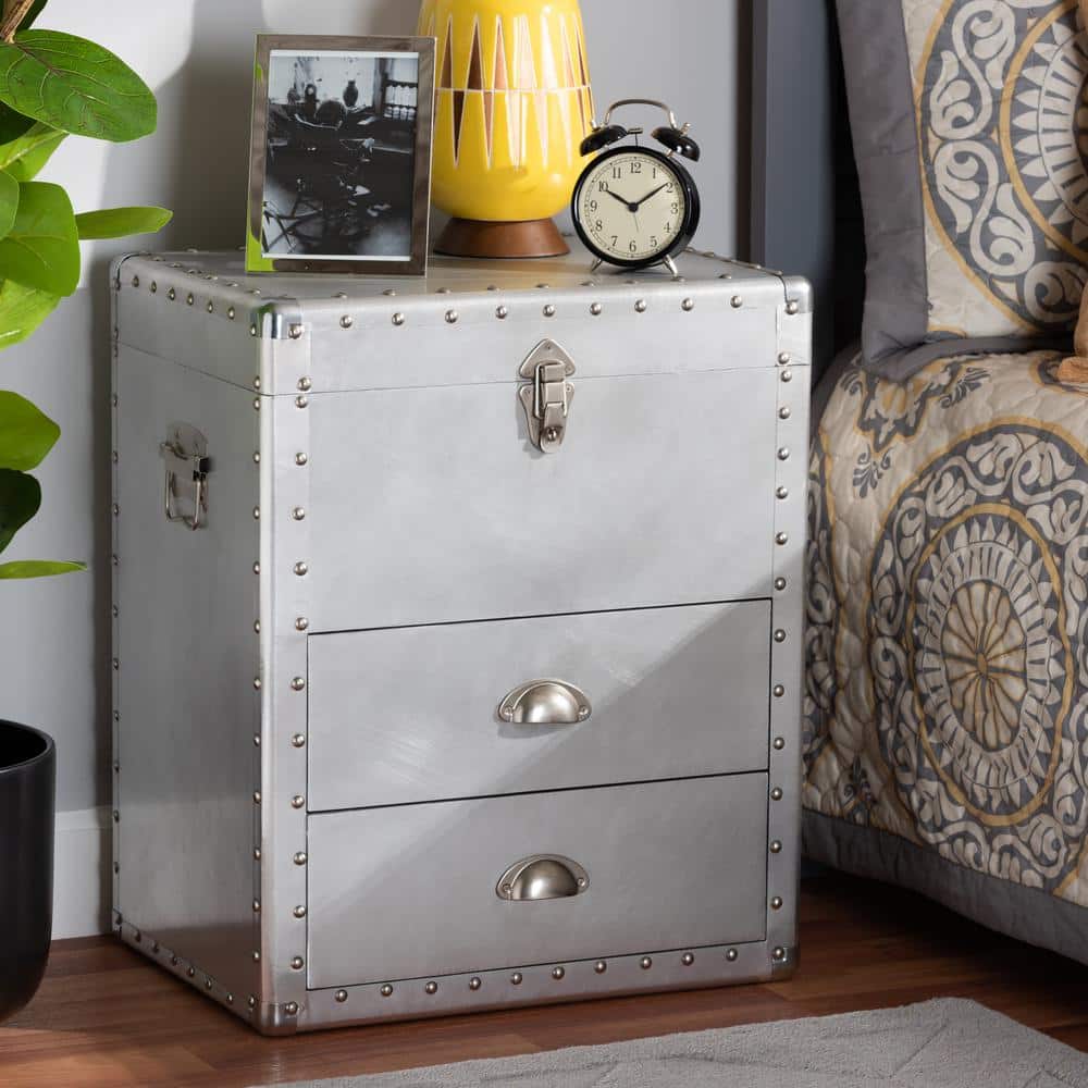 Serge Silver Metal Industrial 2-Drawer Accent Cabinet