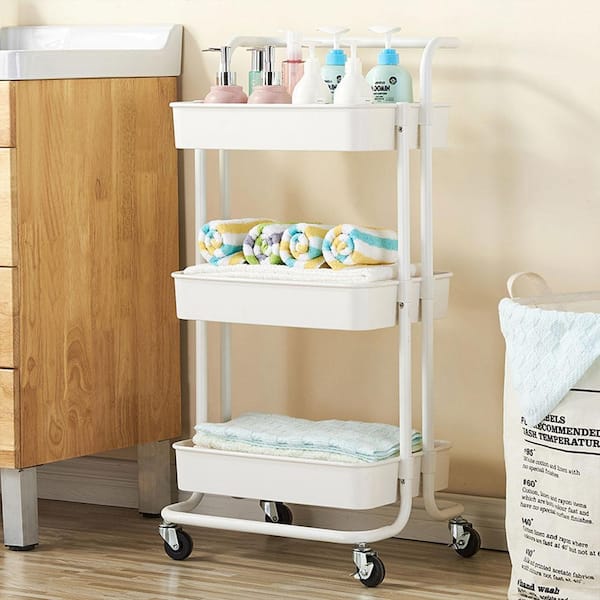 Karl Home Kitchen Metal Multi Functional 4 Wheeled Utility Cart In   White Utility Carts 302589548240 64 600 