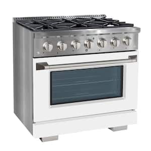 36 in. 6-Burners Freestanding Gas Range and Convection Oven in. Stainless Steel with White Door