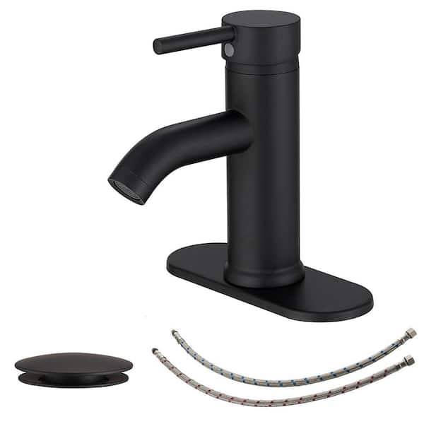 Single Hole Single-Handle Bathroom Faucet With Pop Up Drain in Matte Black