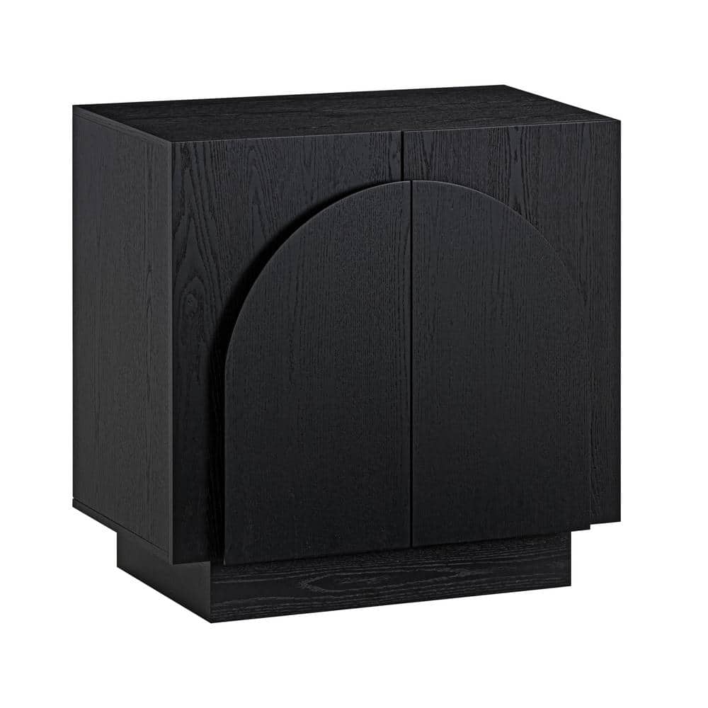 Iris Black Oak 31 in. Mid-Century Modern Wooden Credenza or Accent Cabinet with Adjustable Shelf and Arched Doors