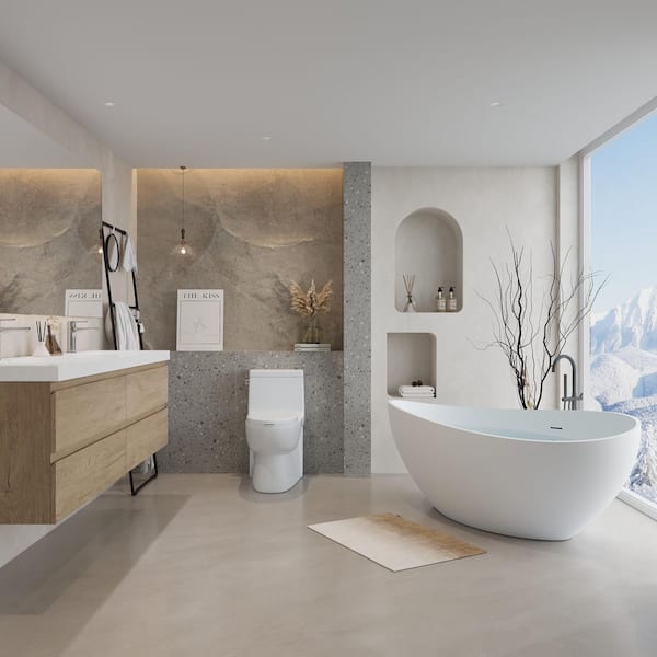 72 in. W Double Sink Floating Bath Vanity in Natural Oak with White Solid Surface Sink Top