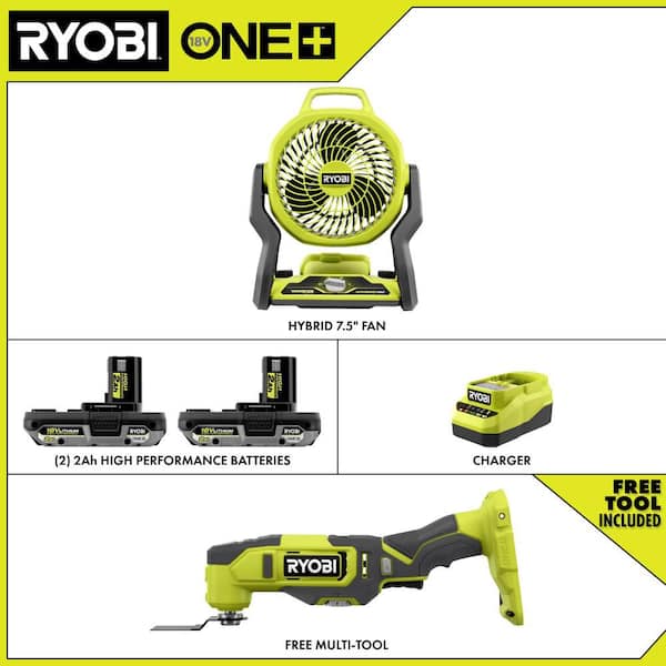 ONE+ 18V Cordless Hybrid 7.5 in. Fan Kit w/ (2) 2Ah Batteries, Charger, w/ FREE ONE+ 18V Cordless Oscillating Multi-Tool