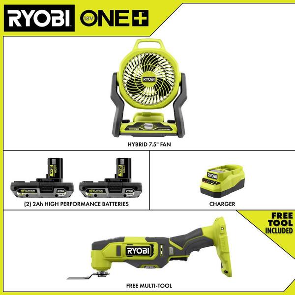 ONE+ 18V Cordless Hybrid 7.5 in. Fan Kit w/ (2) 2Ah Batteries, Charger, w/ FREE ONE+ 18V Cordless Oscillating Multi-Tool