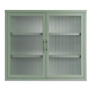 27.6 in. W. x 9.1 in. D x 23.6 in. H Mint Green Double Glass Door Wall Cabinet with Detachable Shelves for Bathroom