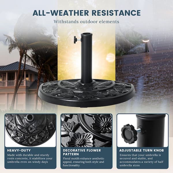 Peru 20.8 lbs. Resin Freestanding Half Patio Umbrella Base in Black