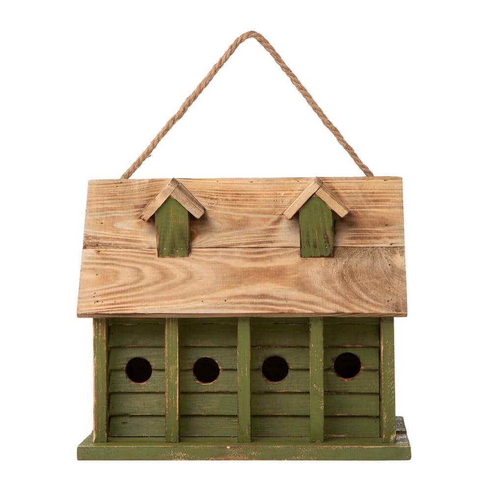 14.25" Green and Natural Wood Hanging Birdhouse