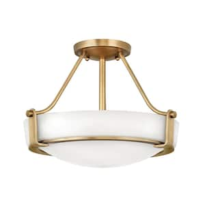 Hathaway 16 In. 3-Light Heritage Brass Semi-Flush Mount