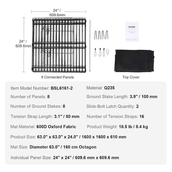 VEVOR Dog Playpen 8 Panels Foldable Metal Dog Exercise Pen