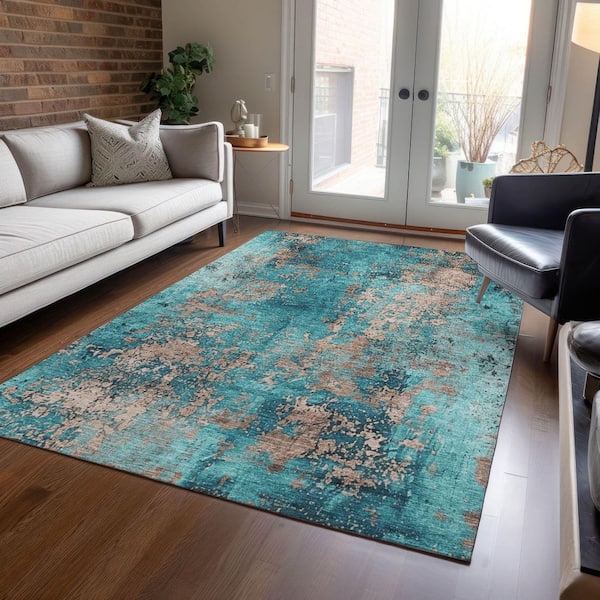 Chantille Machine Washable Indoor/Outdoor Abstract ACN1789 Teal 8 ft. x 10 ft. Area Rug