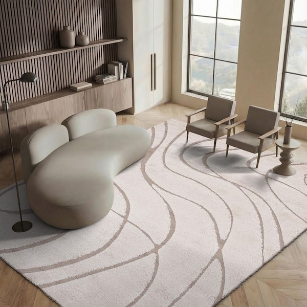 Florida Shag 12 ft. x 12 ft. Square Cream/Beige Solid Color Area Rug