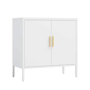 31.50 in. W x 15.75 in. D x 31.50 in. H White Metal Linen Cabinet with 2 Doors and 2 Adjustable Shelves