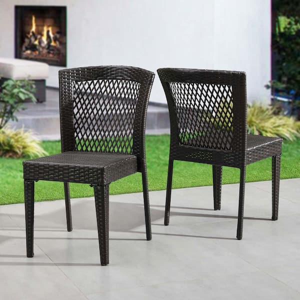 Unbranded Modern Wicker and Metal Outdoor Stackable Dining Chairs Set of 2, All-Weather All-Weather Bar Stools for Porch, Balcony