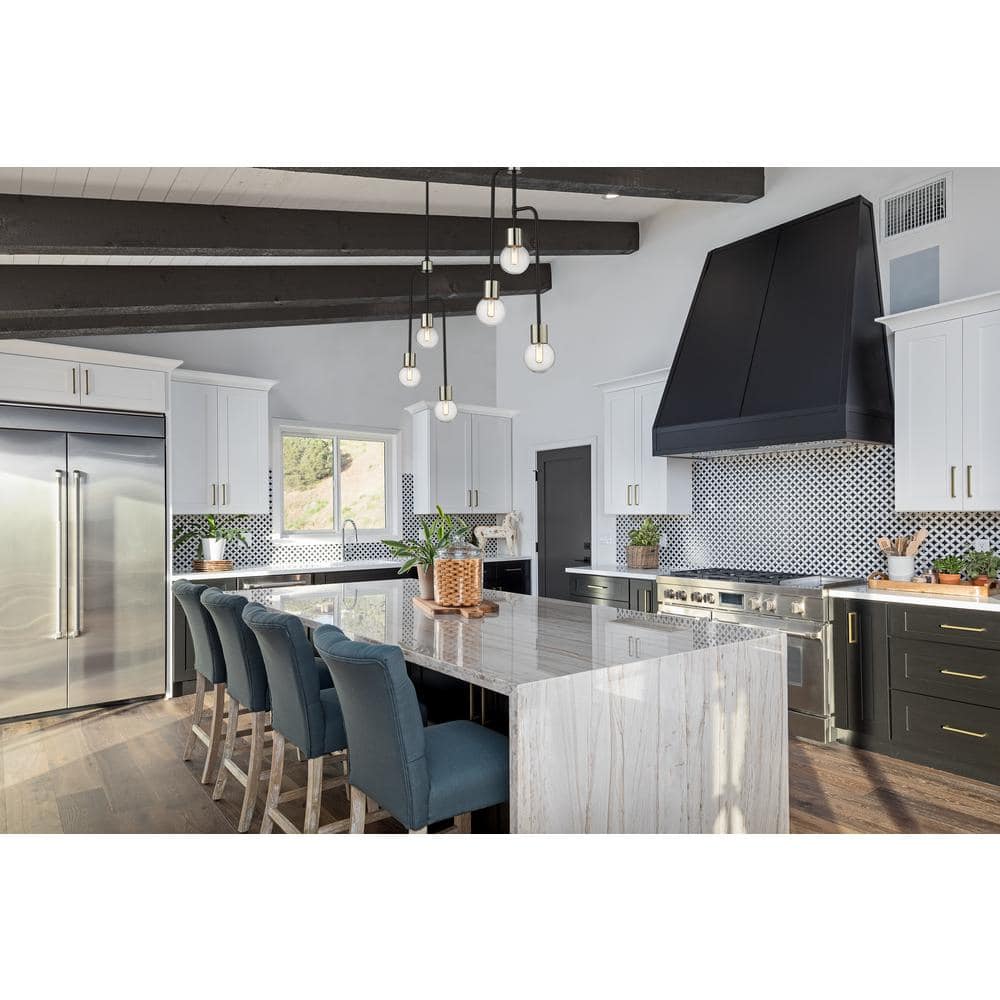 Neutra 3-Light Matte Black and Polished Nickel Globe Chandelier