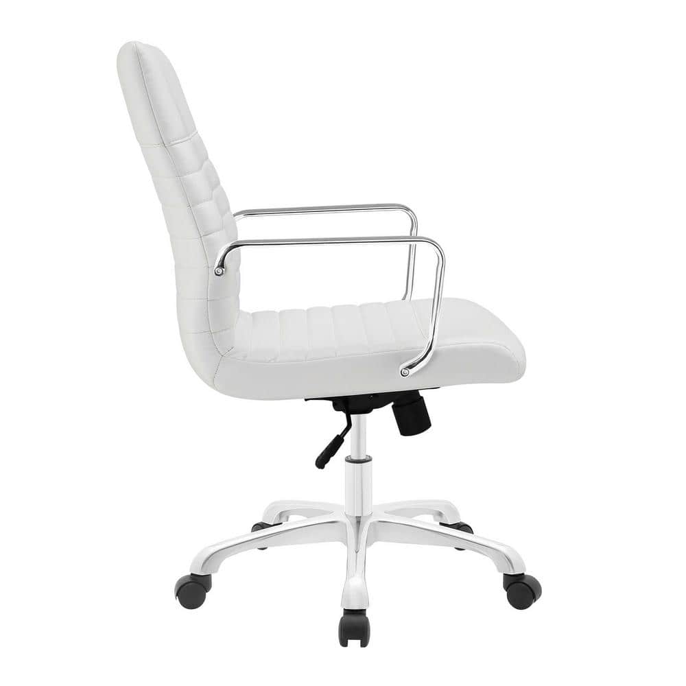 White Ergonomic Vinyl Swivel Office Chair with Fixed Arms