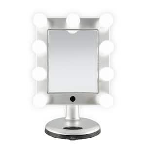 10.0 in. W x 17.0 in. H Square Bluetooth Wall Bathroom Makeup Mirror in Silver