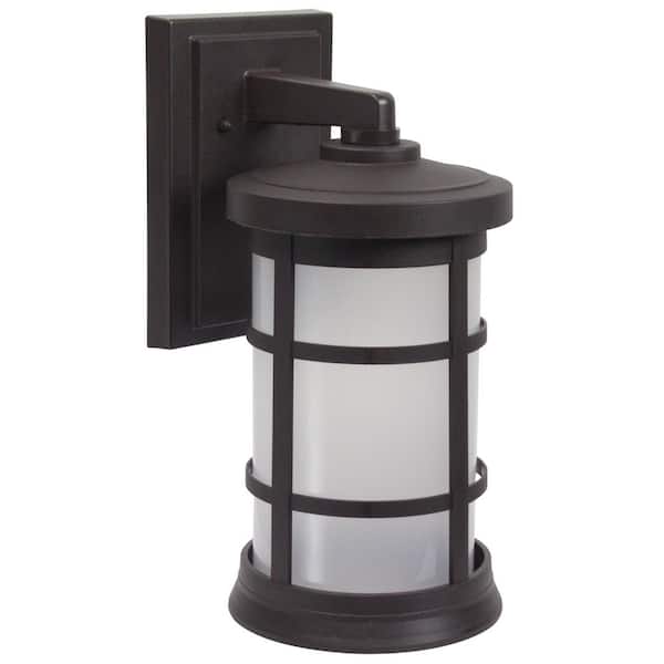 SOLUS Artisan Large Cylinder 15.25 in. Bronze Composite Outdoor Hardwired Lantern Sconce with Frosted Diffuser 3000K LED