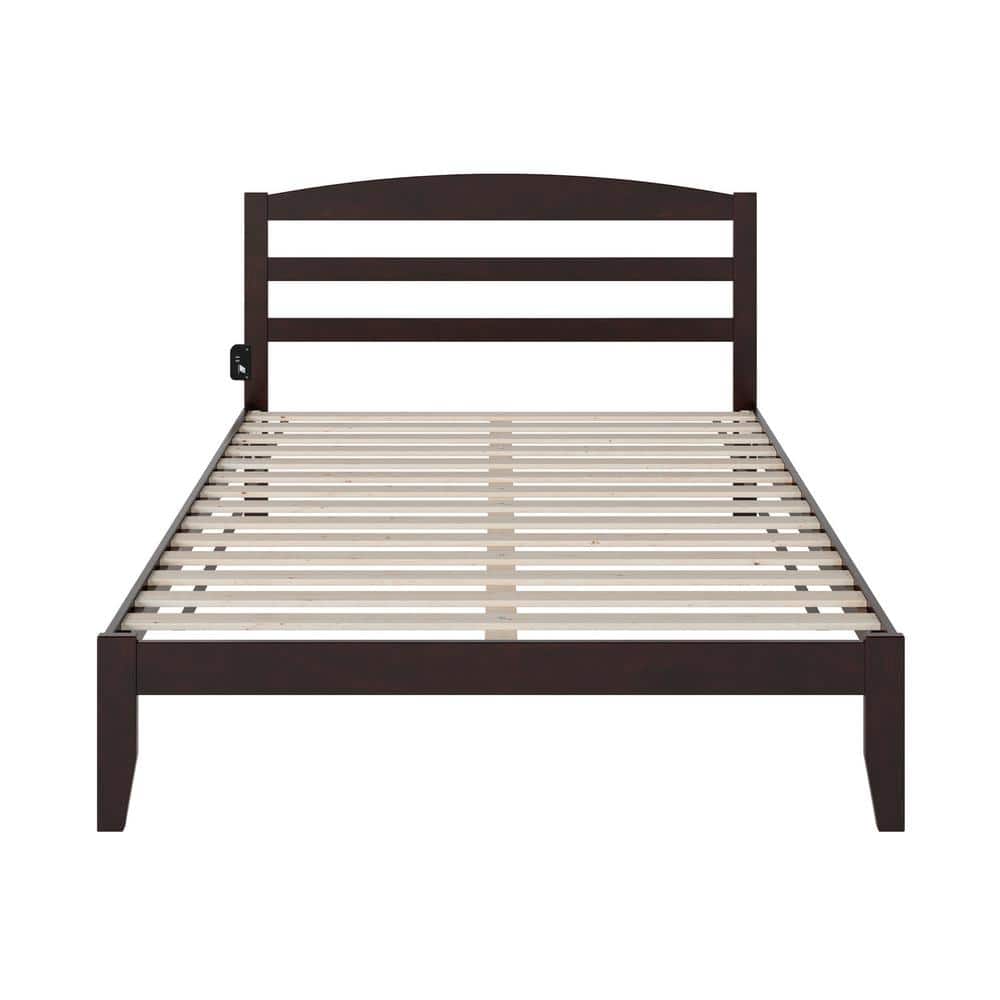 Espresso Queen Wood Platform Bed with Slatted Headboard