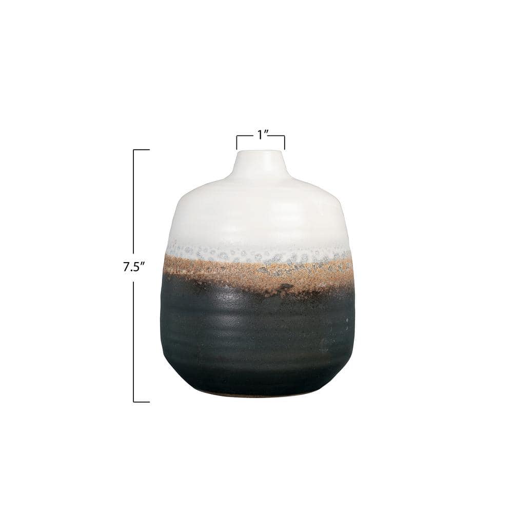Artisanal Black & White Ceramic Bouquet Vase 9.6"