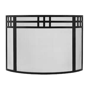 48 in. L, Black Classic Gridwork Curved 3-Paneld Fireplace Screen