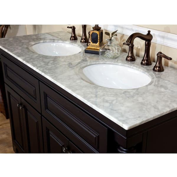 Parma 55 in. Double Vanity in Dark Mahogany with Marble Vanity Top in White