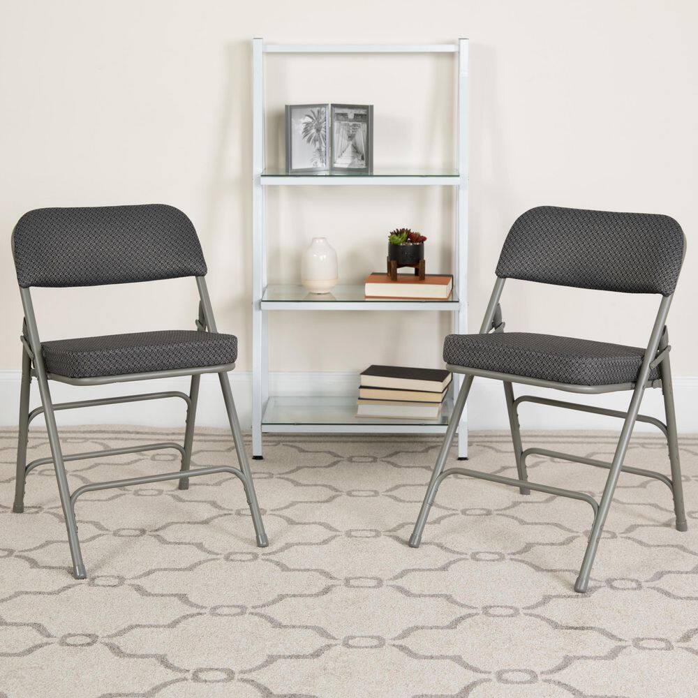 Hercules Series Gray Steel Padded Folding Chair with Armrests