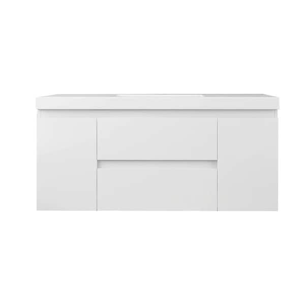 Boosicavelly 42 in. W x 19.5 in. D x 22.5 in. H Single Sink Wall-Mounted Bath Vanity in White with White Resin Top