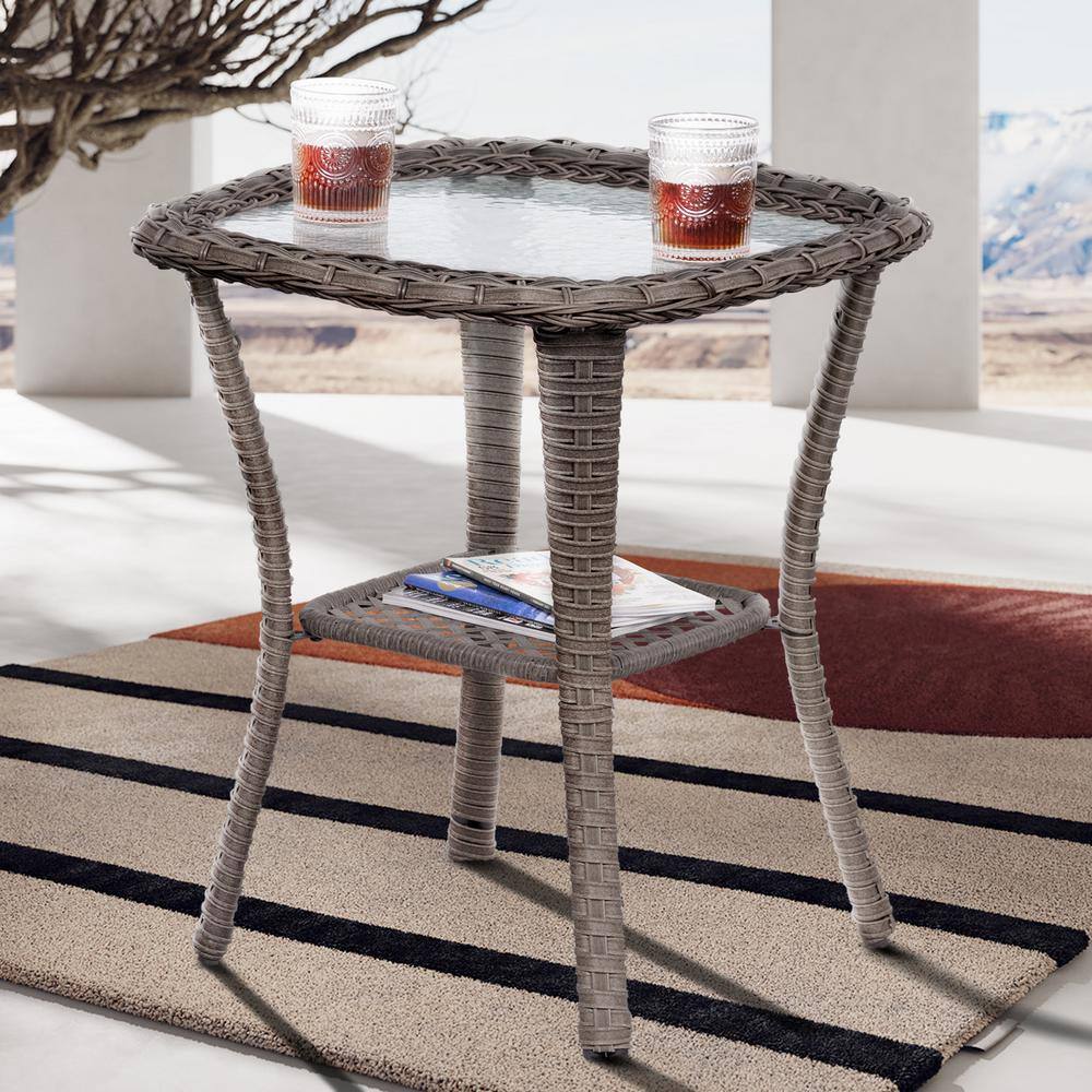 8-Piece Blue Cushioned Wicker Patio Conversation Set with Swivel Rocking Chairs
