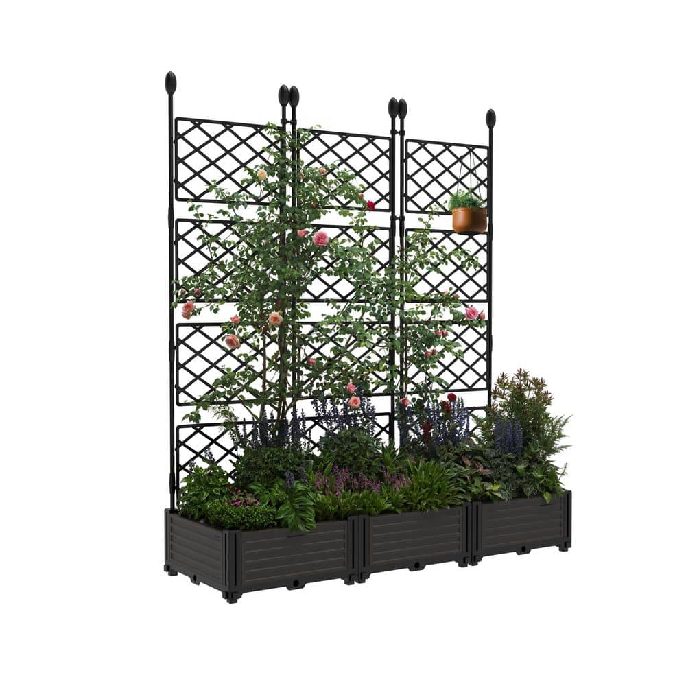 3 PCS Raised Garden Bed with Trellis, Outdoor Plastic Planter Box for Climbing Plants (16.2 in x 48.8 in x 63 in) price history on PriceWatchPro