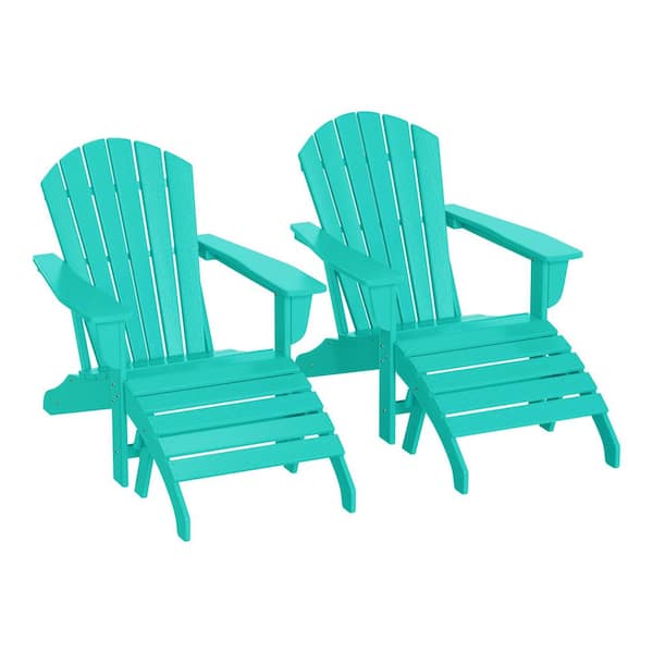 WESTIN OUTDOOR Mason Turquoise 4-Piece Poly Plastic Outdoor Patio Classic Adirondack Fire Pit Chair Set With 2-Chairs and 2-Ottomans